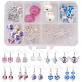 DIY Earring Making, with Tibetan Style Alloy Bead Frame, Handmade Printed Porcelain Beads, Iron Spacer Beads, Iron Bead Caps and Brass Earring Hooks, Mixed Color, 11x7x3cm