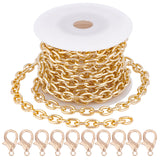 DIY Chain Necklace Making Kits, Including 3m Aluminium Curb Chain, 10Pcs Zinc Alloy Lobster Claw Clasps and Spools, Light Gold, 10x7x2mm
