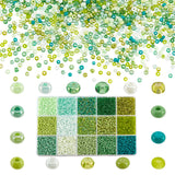 12000Pcs 15 Style 12/0 Opaque Glass Seed Beads, Round, Small Craft Beads for DIY Jewelry Making, Green, 2~3x1.5~2mm, Hole: 1mm, about 800Pcs/style