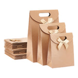 24Pcs 3 Styles Rectangle Kraft Paper Magic Tape Die Cut Gift Bags, Hole Handle Shopping Bag with Bowknot, Wheat, 6~9x12~16x16~26cm, 8pcs/style