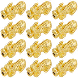 12Pcs Alloy Beads, Pixiu with Chinese Character Cai, Real 18K Gold Plated, 20x9x9mm, Hole: 2.5mm