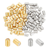 100pcs 2 colors Brass Beads, with Rubber, Column, Slider Beads, Stopper Beads, Mixed Color, 8x5mm, Hole: 2mm, 50pcs/color