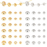 48Pcs 8 Style Brass Beads, with Silicone inside, Slider Beads, Stopper Beads, Long-Lasting Plated, Rondelle, Platinum & Golden, 4~7.5x4~6mm, Hole: 1.6~3mm, 6pcs/style