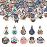 50Pcs 10 Style Alloy Enamel Pendants, Golden, Tea Cup & Bulb, Mixed Patterns, 20~25x15~22.5x1.5mm, Hole: 1.6mm, 5pcs/style