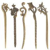 10Pcs 5 Style Rose & Lotus & Plum Alloy Bookmarks, Vintage Hair Sticks for Women, Antique Bronze, 133~160x22~32x3~4mm, 2Pcs/style