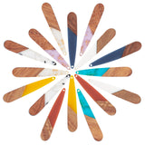 16Pcs 8 Colors Resin & Walnut Wood Pendants, Teardrop, Mixed Color, 44x7.5x3mm, Hole: 1.2mm, 2pcs/color