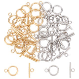 304 Stainless Steel Ring Toggle Clasps, Golden & Stainless Steel Color, Ring: 19x14x2mm, Bar: 20x7x2mm, Hole: 3mm, 2colors, 15sets/color, 30sets/box