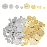 160Pcs 8 Styles 201 Stainless Steel Stamping Blank Tag Pendants, Flat Round, Golden & Stainless Steel Color, 7~16x0.8~1mm, Hole: 1.4mm