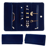 Rectangle Velvet Jewelry Storage Pouches, Jewelry Organizer Zipper Bags, Purse with Snap Button, Midnight Blue, Fold: 10x22x2.8cm