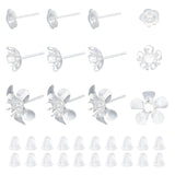 Flower 304 Stainless Steel Stud Earring Findings, 5-Petal, with Plastic Ear Nuts, Silver, Earring: 30pcs, Ear Nuts: 30pcs