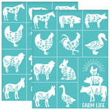 Self-Adhesive Silk Screen Printing Stencil, for Painting on Wood, DIY Decoration T-Shirt Fabric, Turquoise, Farm, 280x220mm