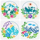 4Pcs 4 Styles Sea Animals Theme PET Hollow Out Drawing Painting Stencils, for DIY Scrapbook, Photo Album, Mountain, 300x300mm, 1pc/style