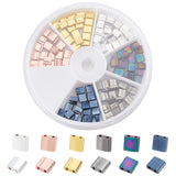 120Pcs 6 Colors Electroplate Glass Seed Beads, 2-Hole, Rectangle, Mixed Color, 5x4.5~5.5x2~2.5mm, Hole: 0.5~0.8mm, 20pcs/color