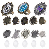 DIY Blank Dome Finger Rings Making Kit, Including Flower & Owl & Bowknot Adjustable Alloy Ring Settings, Glass Cabochons, Antique Bronze & Antique Silver, 20Pcs/bag