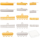84 Pcs 14 Styles Brass Slide On End Clasp Tubes,  Slider End Caps, Mixed Color, 6pcs/style