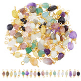 80Pcs 20 Style Natural Mixed Gemstone Connector Charms, Oval Links with Golden Plated Alloy Spacer Beads and 304 Stainless Steel Eye Pins, 14~20x6~7x3~7mm, Hole: 2~3mm, 4pcs/style
