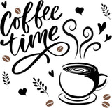 PVC Wall Stickers, Rectangle with Wor Coffee Time, for Home Living Room Bedroom Decoration, Cup Pattern, 280x590mm