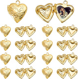 Brass Locket Pendants, Photo Frame Charms for Necklaces, Heart, Golden, 15.2x13.2x4.6mm, Hole: 1.6mm, 20pcs