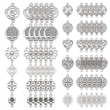 84Pcs 14 Styles Tibetan Style Alloy Connector Charms, Mixed Shapes, Antique Silver, 16~27x13~20x1~2mm, Hole: 1~2mm, 6pcs/style