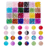 600Pcs 24 Colors Transparent Crackle Glass Beads, Round, Mixed Color, 8mm, Hole: 1.3~1.6mm, about 25Pcs/color