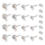 40Pcs 4 Size 304 Stainless Steel Stud Earring Findings, Textured Ball Stud Earring Post with Ear Nuts and Horizontal Loops, Stainless Steel Color, 6~10x3~6mm, Hole: 1.6~2.7mm, Pin: 0.6~0.7mm, 10Pcs/size