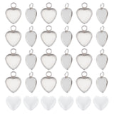 50Pcs 304 Stainless Steel Pendant Cabochon Settings, Plain Edge Bezel Cups, Heart, with 50Pcs Transparent Glass Heart Cabochons, Stainless Steel Color, Tray: 10x10mm, 14x11x1.5mm, hole: 2mm