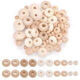 150Pcs 5 Styles Wood Beads, Undyed, Rondelle Large Hole Beads, BurlyWood, 8~23x5~11.5mm, hole: 2.5~7mm