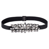 1Pc Black PU Elastic Chain Belt, Rhinestone Flower Waist Belt for Shirt Skirt Dress Overcoat, Black Diamond, 28-1/8 inch(71.5cm)