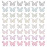 48Pcs 8 Colors Double Layered 3D Butterfly Polyester Embroidery Ornament Accessories, with Plastic Imitation Pearl, Organza Applique, Sewing Craft Decoration, Mixed Color, 38x48x1.5mm, 6pcs/color