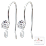 10Pcs 925 Sterling Silver Earring Hooks, with Rhinestone, 925 Sterling Silver Plated, 13x16mm, Hole: 1.5mm, 24 Gauge, Pin: 0.5mm