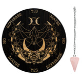 1Pc Cone/Spike/Pendulum Natural Rose Quartz Stone Pendants, 1Pc 304 Stainless Steel Cable Chain Necklaces, 1Pc PVC Custom Pendulum Board, Dowsing Divination Board, Butterfly Pattern, Board: 200x4mm