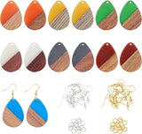 DIY 2 Colors Dangle Earring Making Kits, 14Pcs Teardrop Resin & Walnut Wood Pendants, Brass Earring Hooks & 2 Styles Jump Rings, Mixed Color, 60pcs/box