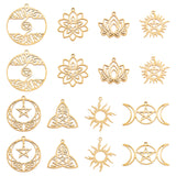 16Pcs 8 Style 304 Stainless Steel Pendants, Mixed Shapes, Real 18K Gold Plated, 19~27x24~35x1~2mm, Hole: 1.2~1.5mm, 2pcs/style