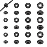 24Pcs 4 Style 202 Stainless Steel Beads, with Plastic, Slider Beads, Stopper Beads, Rondelle, Electrophoresis Black, 6~9x3~4.5mm, Hole: 1~3mm, 6pcs/style