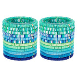 1 Set Handmade Polymer Clay Heishi Surfer Stretch Bracelets Set with CCB Plastic Beaded, Stackable Preppy Bracelets for Women, Green, 1/4 inch(0.6cm), Inner Diameter: 2 inch(5.1cm), 2pcs/style, 12 styles, 24pcs/set