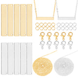 32Pieces DIY Blank Tags Pendant Necklaces Making Kits, Including 10Pcs Rectangle Brass Pendants & 0.4m Cable Chains, Zinc Alloy Lobster Claw Clasps, Jump Rings, Golden & Silver, 6x35x0.8mm, Hole: 1mm