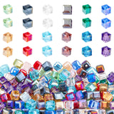 Electroplate Glass Beads, AB Color Plated, Faceted, Cube, Mixed Color, 6x6x6mm, Hole: 1mm, 13x10x2.2cm, 30pcs/color, 360pcs/box