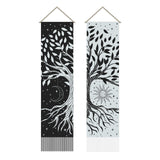 Polyester Decorative Wall Tapestrys, for Home Decoration, with Wood Bar, Rope, Rectangle, Tree of Life Pattern, 1300x330mm