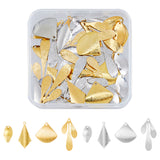 48Pcs 8 Style Rack Plating Brass Pendants, Long-Lasting Plated, Rhombus & Triangle & Leaf, Platinum & Golden, 17.5~35.5x9~20.5x0.4~0.7mm, Hole: 1~1.4mm, 6pcs/style