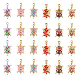 24Pcs 6 Colors Alloy Enamel Pendants, Light Gold, Tortoise, Mixed Color, 24~24.5x13.5x5mm, Hole: 1.8mm, 4pcs/color