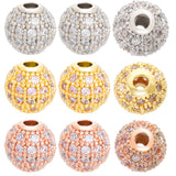 12Pcs 3 Colors Rack Plating Brass Cubic Zirconia Beads, Long-Lasting Plated, Round, Mixed Color, 8x7mm, Hole: 2mm, 4pcs/color