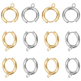 12Pcs 2 Color 201 Stainless Steel Huggie Hoop Earring Findings, with Loop and 316 Surgical Stainless Steel Pin, Golden & Stainless Steel Color, 20x18x3mm, Hole: 2.5mm, Pin: 1mm, 6pcs/color