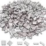 300Pcs 3 Styles Glass Seed Beads, 2-Hole, Metallic Colours, Rectangle, Silver Plated, 4.5~5.5x2~5.5x1~2.5mm, Hole: 0.5~0.8mm, 100Pcs/style