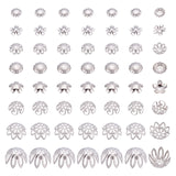 240Pcs 8 Style Stainless Steel Flower Bead Caps, Fancy Bead Caps, Stainless Steel Color, 5.5~10x5.5~10x1~4mm, Hole: 1~1.2mm, 30pcs/style