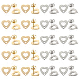 40Pcs 2 Color 201 Stainless Steel Heart Stud Earring Findings, with Hole & 316 Stainless Steel Pin & 40Pcs Ear Nuts, Golden & Stainless Steel Color, 11x11mm, Hole: 1.6mm, Pin: 0.7mm, 20Pcs/color