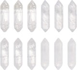 12Pcs Faceted Natural Quartz Crystal Beads, Double Terminated Point, for Wire Wrapped Pendants Making, Healing Stones, Reiki Energy Balancing Meditation Therapy Wand, No Hole/Undrilled, 30~33x9x9mm