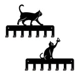 Cat Iron Wall Mounted Hook Hangers, Decorative Organizer Rack, for Bag Clothes Key Scarf Hanging Holder, with Screws, Black, 115x170mm, 2pcs/set