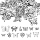 72Pcs 12 Style Tibetan Style Alloy Pendants, Butterfly, Antique Silver, Pendant: 9~23x10~29x2~2.5mm, Hole: 1.2~1.8mm, 60pcs; Pendant Rhinestone Settings: 19~28x27.5~40x3~3.5mm, 12pcs