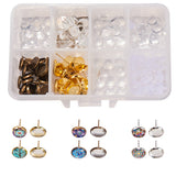 DIY Earring Making, Brass Stud Earring Settings and Glass Cabochons, Plastic Ear Nuts, Mixed Color, 7.5~8x3mm