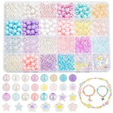 DIY Beads Jewelry Making Finding Kit, Including Plastic & Acrylic Beads, Imitation Pearl & Round & Star & Flower, Mixed Color, 8~12x8~12.5x6~9.5mm, Hole: 1.8~2.5mm, 522Pcs/box